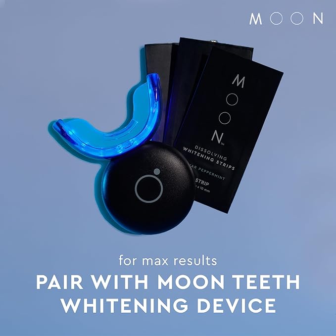 MOON Dissolving Teeth Whitening Strips - Vegan, Easy-to-Use, No Rinse White Strips - Hydrogen Peroxide and Essential Oils Infused Gentle Teeth Whitening Kit - Travel Essentials for Oral Care (56 Ct)-Ruum Studio Home