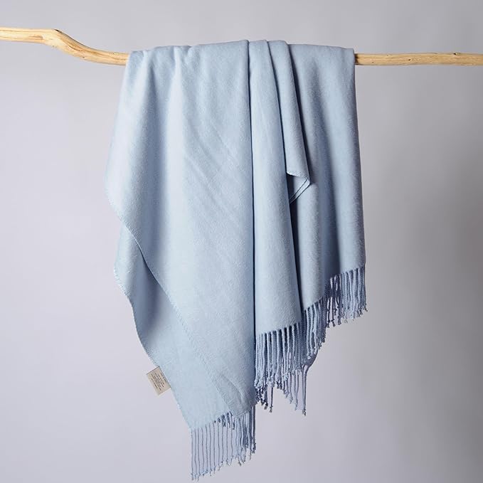 CUDDLE DREAMS Silk Throw Blanket with Hand-Knotted Fringe, Natural, Soft & Breathable (Ice Blue)-Ruum Studio Home