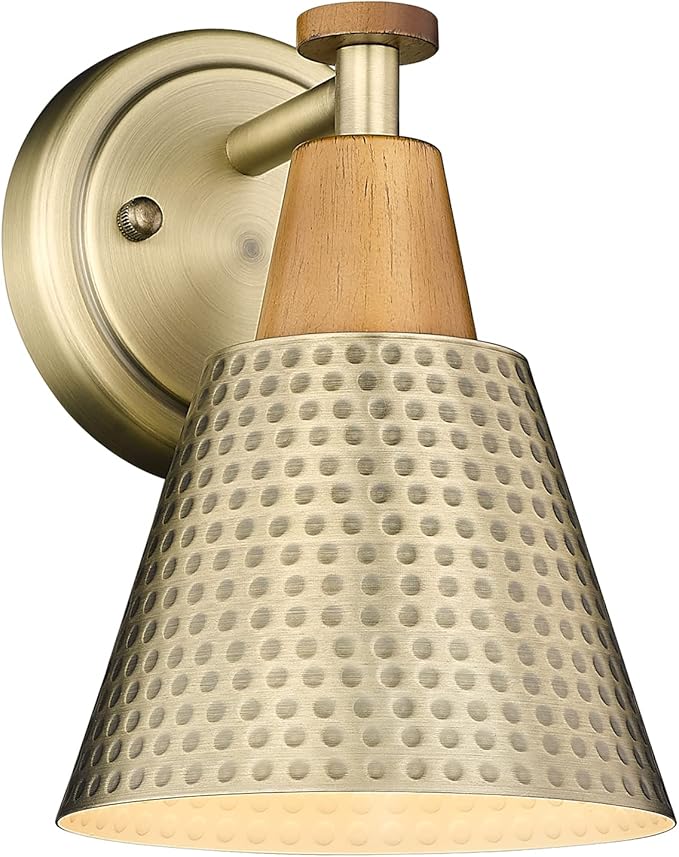 FEMILA 1-Light Vintage Wall Sconces, Antique Brass Industrial Sconces Wall Lighting, Single Bathroom Vanity Light Fixtures Wall Mount Lamp, Hammered Metal Shade,4FG59B BG-Ruum Studio Home