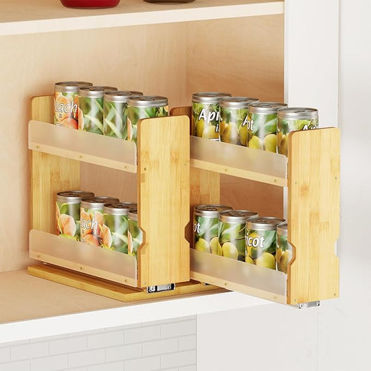 SpaceAid Bamboo Pull Out Spice Rack Organizer for Cabinet, Heavy Duty Slide Out Seasoning Kitchen Pantry Sliding Vertical Organization, 7.3" Wide, 2 Drawers(3" Wide), 2-Tier, Natural-Ruum Studio Home