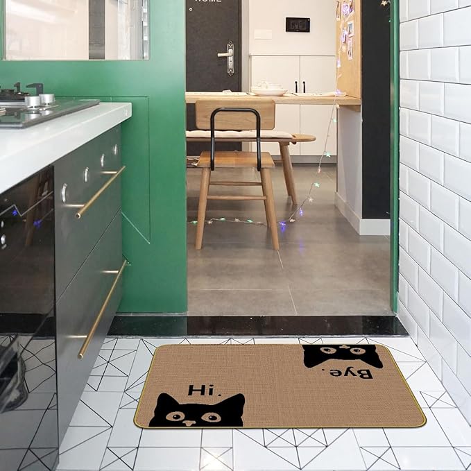 Mingnei Hi Bye Cat Welcome Doormat - Door Mat for Home Kitchen Entrance, Funny Black Cat Lover Floor Mat for Indoor/Outdoor Entryway Rug, 30x17 (Brown)-Ruum Studio Home