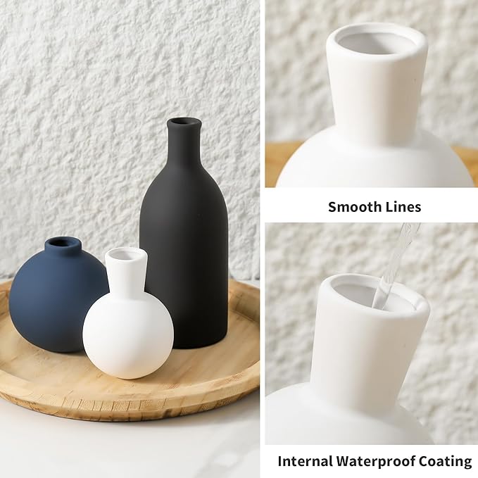 Ceramic Vase Set of 3 | Vases Home Decor | Decorative Flower Table Rustic Vase Modern Decor Vase Neutral Pottery Vases for Entryway Mantel Living Room Kitchen Bedroom -Multicolor Modern-Ruum Studio Home