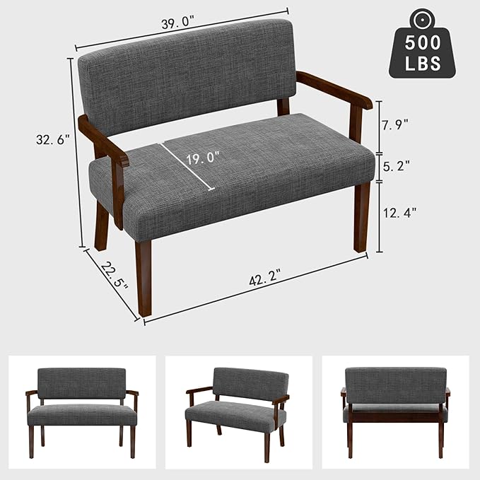 Accent Chair 2 Seat, Arm Chairs with Soft Seat and Armrests for Living Room, Love seat for Dining, Reading, and Waiting Rooms (Gray)-Ruum Studio Home