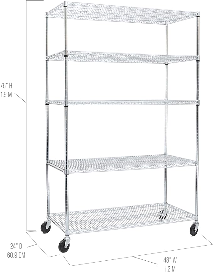 Seville Classics UltraDurable Heavy Duty NSF Solid Steel Wire Rack Storage Unit Organizer for Garage, Warehouse, Office, Restaurant, Classroom, Kitchen, 5-Tier Shelving, 48" W x 24" D-Ruum Studio Home