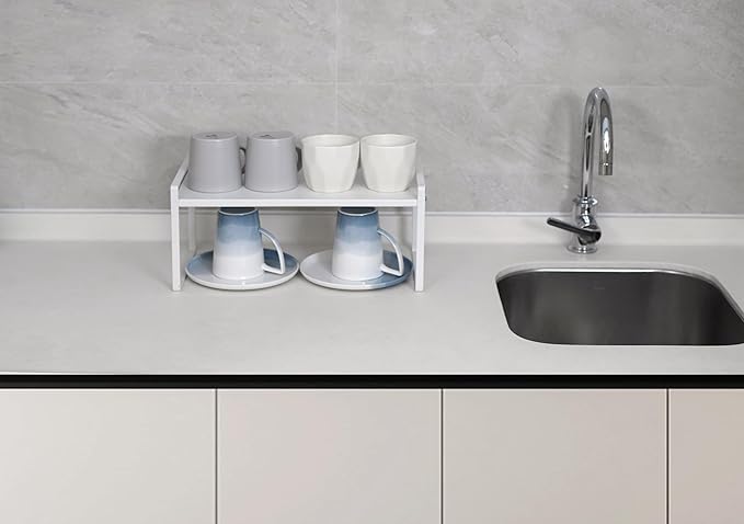 Nxconsu 2Pack Cabinet Shelves Stackable Shelf Organizer Rack Riser for Kitchen Cabinet Pantry Cupboard Counter Countertop Home Organization Storage Space Saver Heavy Duty Metal Nonslip White Wide-Ruum Studio Home