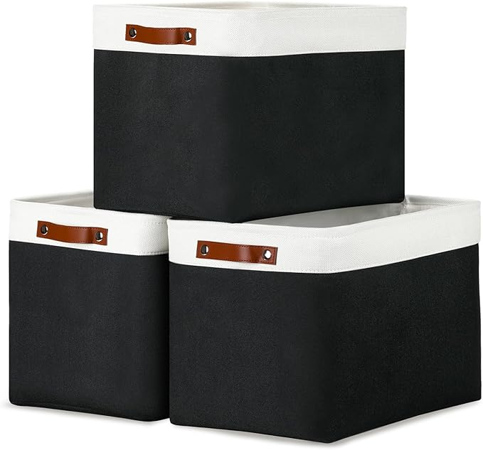 DULLEMELO Large Storage Baskets Fabric Storage Bins, Canvas Storage Basket for Shelf Toys, Decorative Large Storage Bins with Handle for Baby Gift(White&Black)-Ruum Studio Home