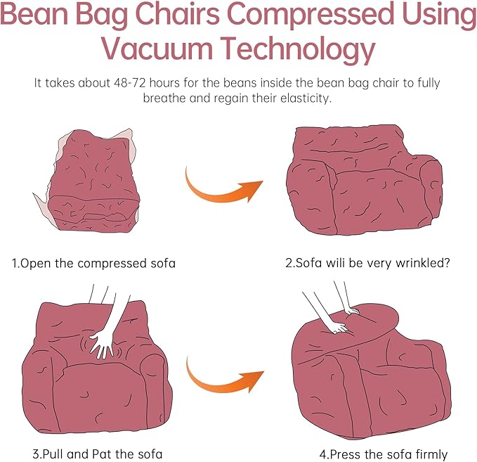 Bean Bag Chair with Filler, Bean Bag Sofa with Tufted Soft Stuffed Filling, Fluffy and Lazy Sofa, Comfy Cozy BeanBag Chairs with Memory Foam for Dorm, Apartment, Living Room (Red)-Ruum Studio Home