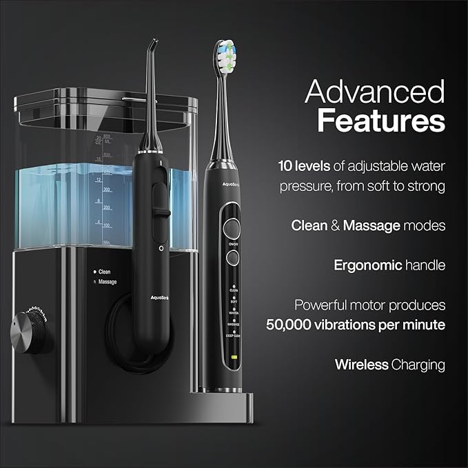 AquaSonic Home Dental Center PRO – Brushing & Flossing Made Easy – Brush & Floss – Power Toothbrush & Water Flosser – Whiter Teeth & Healthier Gums – Black Series Pro+Oral Irrigator-Ruum Studio Home