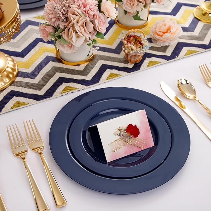 FLOWERCAT 60PCS Blue Plastic Plates - Heavy Duty Blue Plates Disposable (10.25" & 7.5") - serve for 30guest Birthday Party/Wedding/Father's Day/Memorial Day/Graduation-Ruum Studio Home