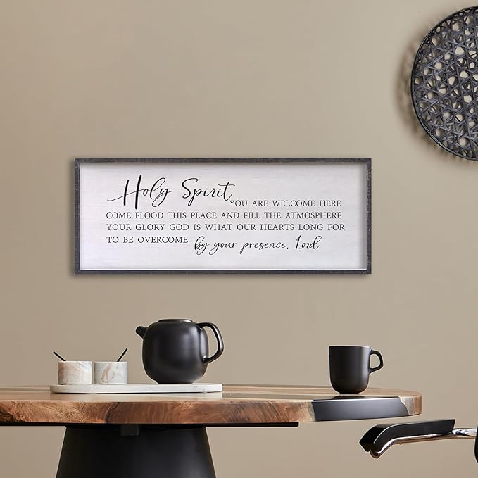 Holy Spirit You are Welcome Here Wall Decor Art 24"X10" Quote Christian Bible Verse Religious Scripture Wall Sign (Black)-Ruum Studio Home
