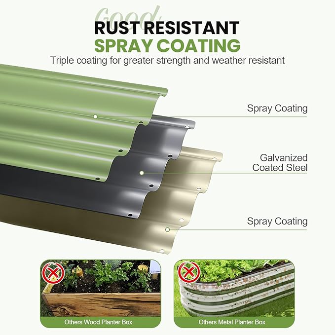 G GOOD GAIN 4-in-1 Adjustable Raised Garden Bed Kit | Galvanized Planter Boxes for Vegetables, Flowers | 12" Tall, Multiple Sizes (5x3x1ft, 4x4x1ft, 6x2x1ft, 7x1x1ft) | Outdoor Metal Raised Bed, Green-Ruum Studio Home