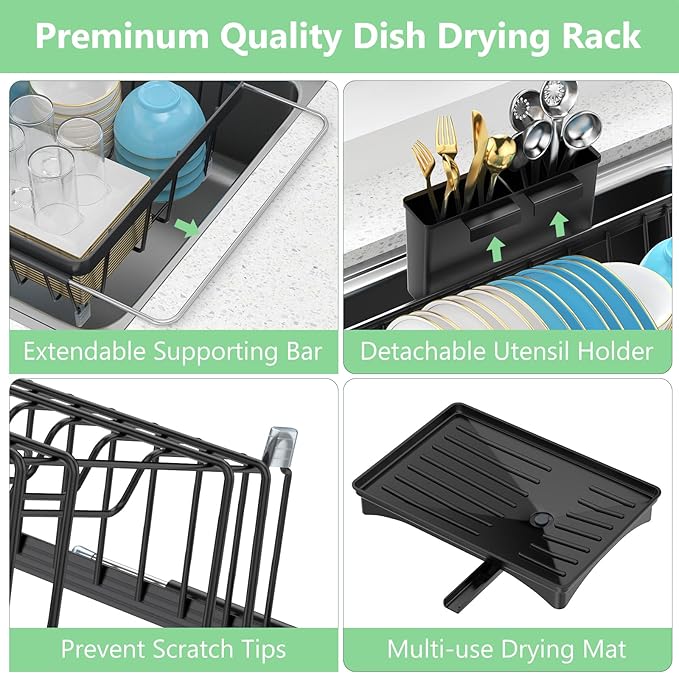 LEMIKKLE Roll Up Dish Drying Rack, Over The Sink Dish Drainer Rack, Foldable Sink Drying Rack, Anti-Slip Silicone Wrapped Dish Drainer for Kitchen Counter-Ruum Studio Home
