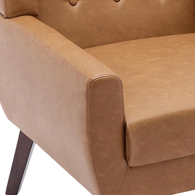 UIXE Faux Leather Accent Chair, Modern Arm Club Chair Upholstered Armchair for Living Room, Comfy Single Sofa Seats Button Tufted Reading Seating, Brown-Ruum Studio Home