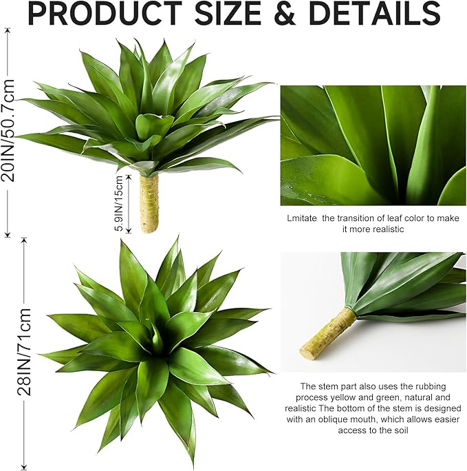 JUSTOYOU 28" Artificial Agave Plants Outdoor Large Fake Agave Plants Faux Succulents for Outdoor Indoor Home Front Porch Decor (2, Green)-Ruum Studio Home