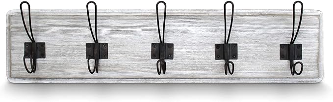 HBCY Creations Rustic Coat Rack - Wall Mounted Whitewash 24" Entryway Coat Hooks - 5 Rustic Hooks, Solid Pine Wood. Perfect Touch for Your Entryway, Kitchen, Bathroom... (Whitewash)-Ruum Studio Home