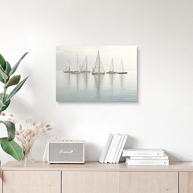 Nautical Sailing Picture Wall Art - Coastal Sailboat Canvas Ocean Ship Prints Sea Level Boat Painting Artwork for Bathroom-Ruum Studio Home