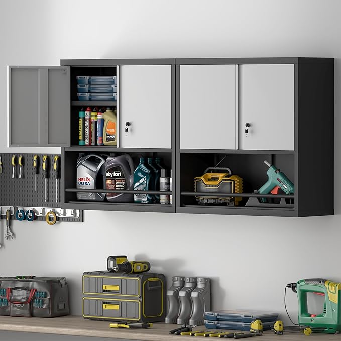 Garage Cabinets,Metal Storage Cabinet with Locking Door,Lockable Wall Mount Cabinet for Storage,Hanging Cabinets for Garage,Kitchen,Office-Ruum Studio Home