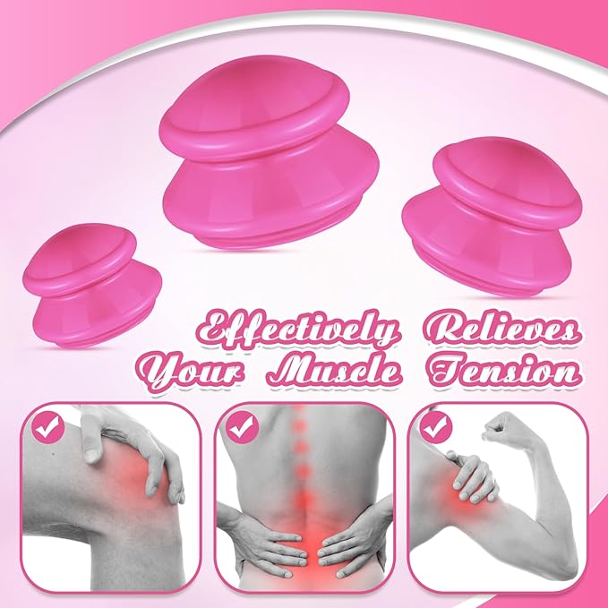 TrelaCo 6 Pcs Cupping Kit for Massage Therapy 3 Sizes Silicone Cupping Set Chinese Massage Therapy for Studio Household Cellulite Joint Pain Muscle Pain(Hot Pink)-Ruum Studio Home