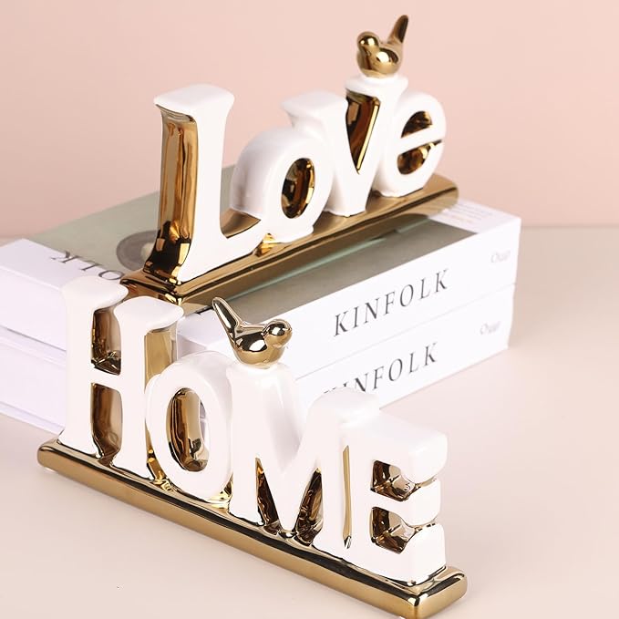 White and Gold Decor Statue - Home and Love Sign Decoration - Gold Bird with Home Sculpture - Figurine Decorative Ornaments for Living Room, Bedroom, Desktop, Cabinets-Ruum Studio Home