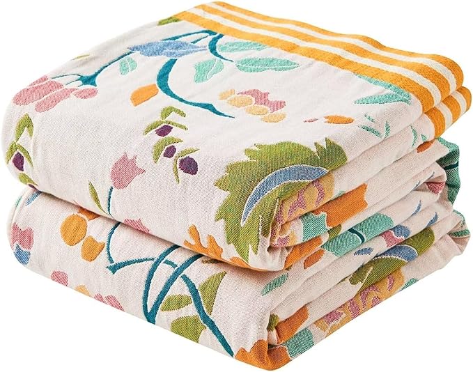 Boho Throw Blanket for Bed, 100% Cotton Soft Rustic Quilt Fall Blanket, 90"x98" Floral Printed Farmhouse Decor Bed Blankets, All Season Rustic Reversible Bohemian Throw Quilt-Ruum Studio Home