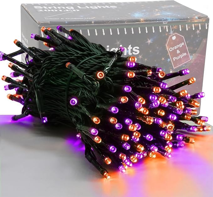 HOME LIGHTING Halloween Lights, 66FT 200 LED Plug in Green Wire String Light, 8 Lighting Modes Waterproof Fairy Mini Lights for Indoor Outdoor Christmas Wedding Party Decorations (Orange & Purple)-Ruum Studio Home