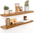 Solid Elm Wood Floating Shelves, 36 Inch Wood Floating Shelves for Wall, Live Edge Wooden Shelves Wall Mounted for Books, Bathroom, Kitchen, Natural Color, Set of 2-Ruum Studio Home