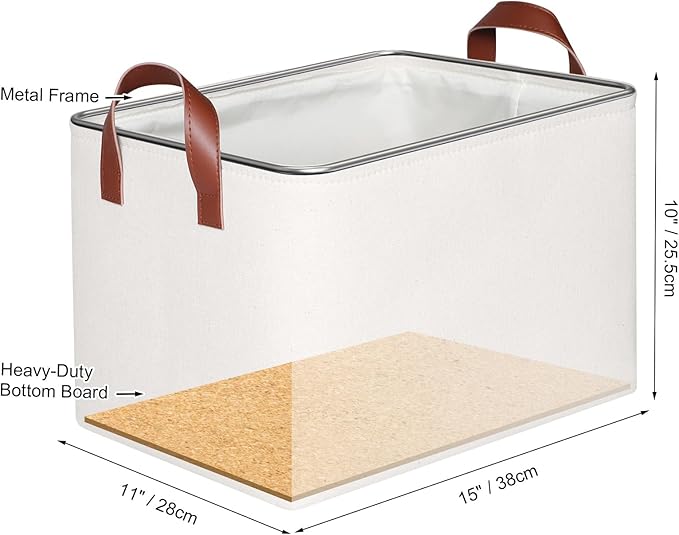 KEEGH Storage Baskets for Organizing, Fabric Storage Bins with Leather Handles, Shelf Baskets for Closet Organization, 15" L x 11" W x 10" H, White, 4 Pack-Ruum Studio Home