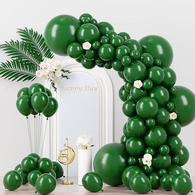 130pcs Dark Green Balloons Different Sizes 18" 12" 10" 5" Hunter Green Balloons for Birthday Dinosaur Baby Shower St. Patrick's Day Summer Jungle Forest Safari Party Decorations-Ruum Studio Home