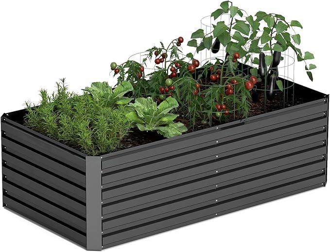 8x4x2 ft Raised Garden Bed, Large Metal Planter Raised Beds, Planters for Outdoor Plants for Vegetables, Flowers, Herbs, Fruits, and Succulents.Black-Ruum Studio Home