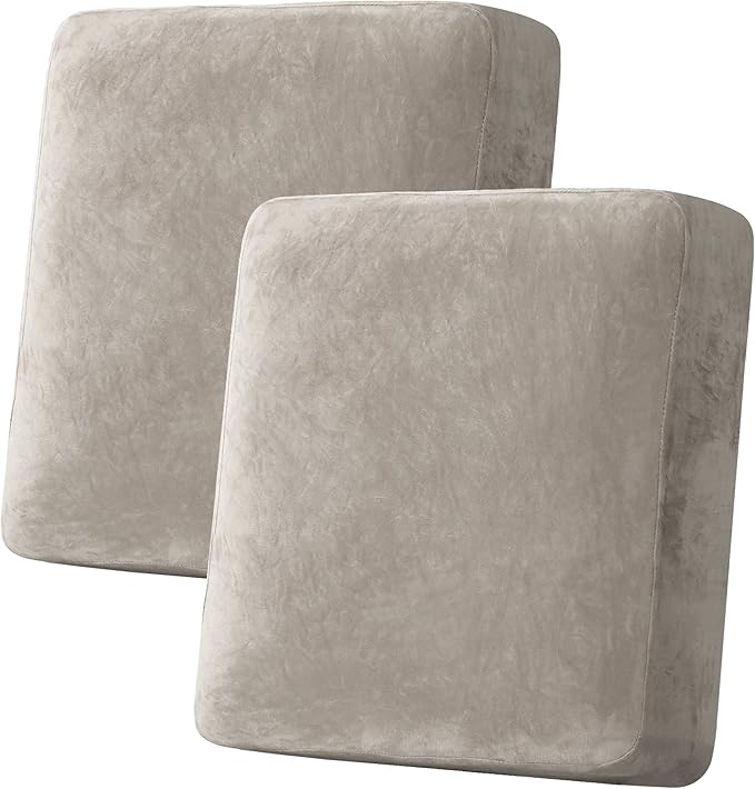 H.VERSAILTEX Velvet Stretch Couch Cushion Cover Plush Cushion Slipcover for Loveseat Cushion Furniture Protector Seat Cushion Sofa Cover (2 Piece Medium Sofa Cushion Covers, Oatmeal)-Ruum Studio Home