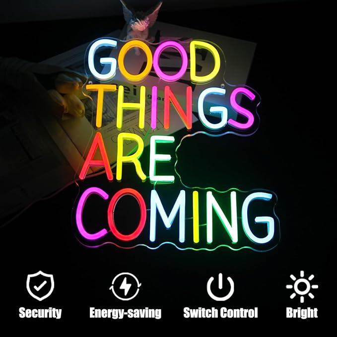 Good Things Are Coming Neon Sign Colorful Letters Neon Lights Signs Motivational Decor Inspirational Quotes LED Neon Signs for Wall Bedroom Bar Office Man Cave Dorm Decor Birthday Gifts-Ruum Studio Home