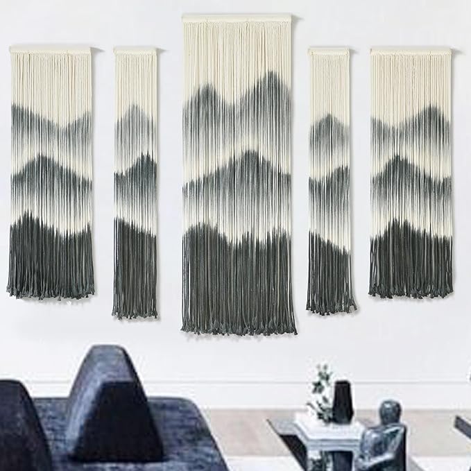 IOWER Large Macrame Wall Hanging 5Pcs Handmade Dip-Dyed Mountain Wall Decor Combination Suspension Bedroom Living Room Modern Fiber Yarn Wall Art-Ruum Studio Home