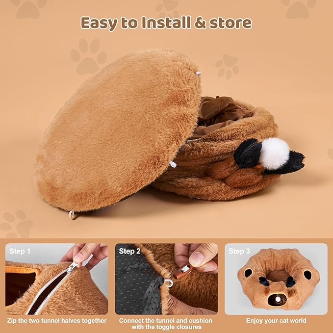 Odoland Reindeer Cat Tunnels Bed with 20 Kitten Toys for Indoor Cats, Plush Cats Couch Tunnel Bed - Kittens Cave Donut Tunnel - Detachable Soft Cat Bed and Variety Kitty Toy Set-Ruum Studio Home