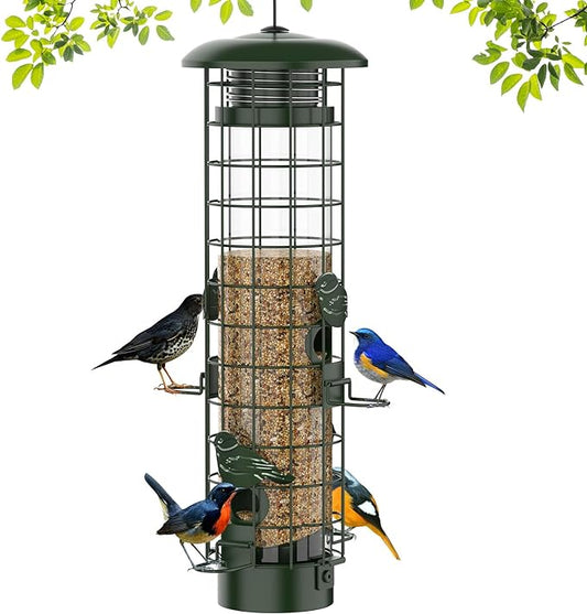 Squirrel Proof Bird Feeder,Metal Mesh Bird Feeders for Outdoors Hanging,Gravity Protection Squirrel Proof Wild Bird Feeders with Finch Cardinal Chickadee,3LB Large Capacity,Green-Ruum Studio Home