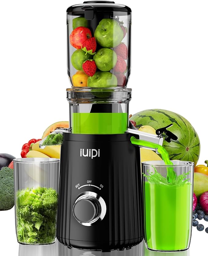 Cold Press Juicer, Slow Masticating Juicer Machines for Whole Vegetable and Fruit, 4.3" Feed Chute, BPA Free, Quiet Easy Clean Juicer to Unlock Fresh & Nutritious Juices (Black)-Ruum Studio Home