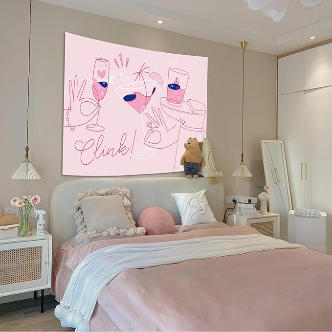 Lunerfex Y2K Tapestry Pink Party Wall Tapestry, Cute Tapestries for Bedroom Funny Tapestries Wall Hanging for Bedroom Living Room Decor Pink-2 44"x60"-Ruum Studio Home