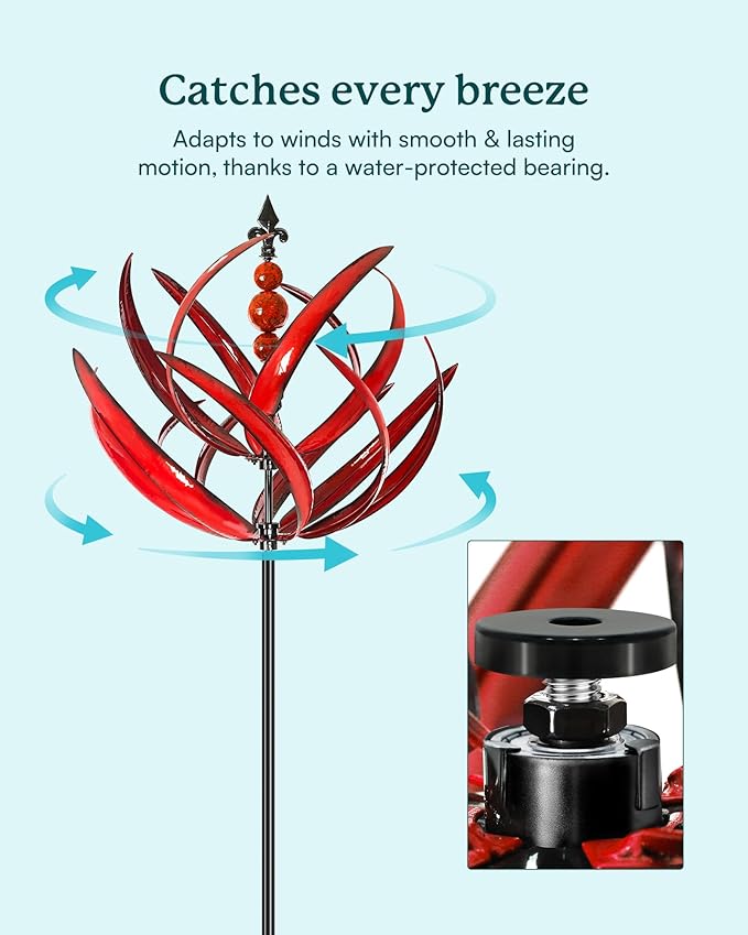 Yard Garden Wind Spinners - 91" Height Extra Large Wind Spinners Outdoor Metal, Kinetic Wind Sculptures for Lawn Patio Garden Decor (Burgundy Lotus)-Ruum Studio Home
