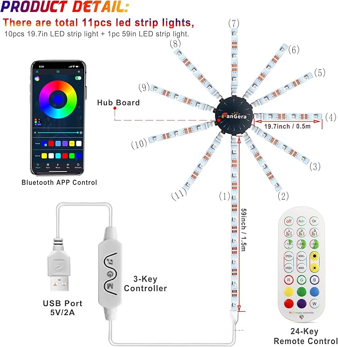 Smart Firework LED Lights Indoor, Music Sync LED Firework Lights with Firework Launch Effect, App and Remote Control, 11pcs LED Strip Lights with RGB Color Changing for Room, Festival Decor-Ruum Studio Home