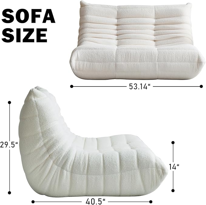 Bean Bag Chair for Adults, Oversized Loveseat Fireside Chair Comfy Lazy Floor Sofa, 2 Seater Lazy Sofa Couch Memory Foam Bean Bag for Living Room, Bedroom Apartment Office (Beige)-Ruum Studio Home