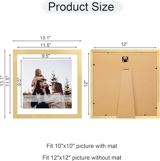12x12 Picture Frame Set of 4, 12 x 12 Wood Photo Frames with Mat for 10x10 or 30x30cm Diamond Painting Art, Wooden Frame with Real Glass Cover for Wall and Tabletop Display,Gold-Ruum Studio Home
