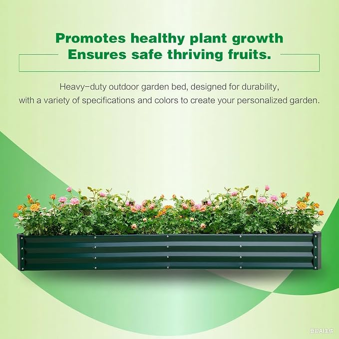 GARDMAX 8x4x1FT Galvanized Raised Garden Bed Kit, Metal Planter Boxes Outdoor with Easy Assembly, Large Garden Bed for Vegetables, Fruits, Flower, Herbs Rectangle Dark Green-Ruum Studio Home
