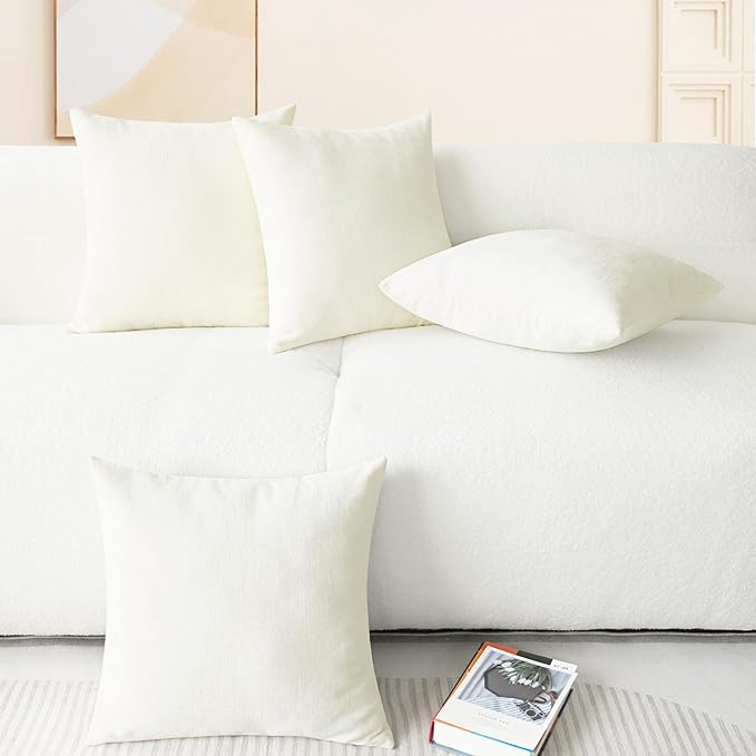 CaliTime Throw Pillow Covers Decorative 18 X 18 Inches Pack of 4 Cozy Chenille Cushion Cases for Couch Sofa Bed Living Room Home Cream-Ruum Studio Home