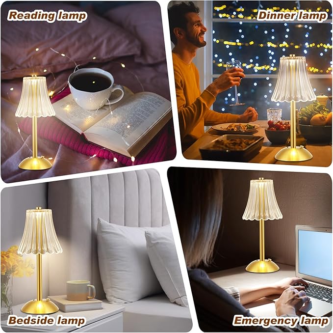 Liliful 2 Pcs LED Portable Cordless Table Lamp Touch Battery Operated Rechargeable Desk Lamp 3 Color Dimmable for Bedroom Living Room Dining (Rose Style,Gold)-Ruum Studio Home