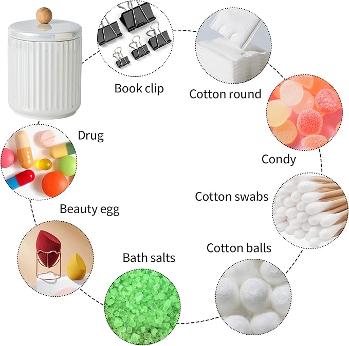 Ceramic Bathroom Canister Set with Coordinating Small Vanity Tray Qtip Holder Dispenser for Cotton Ball,Swab,Pads, Floss, Bathroom Storage Jars with Lids Pearl White-Ruum Studio Home