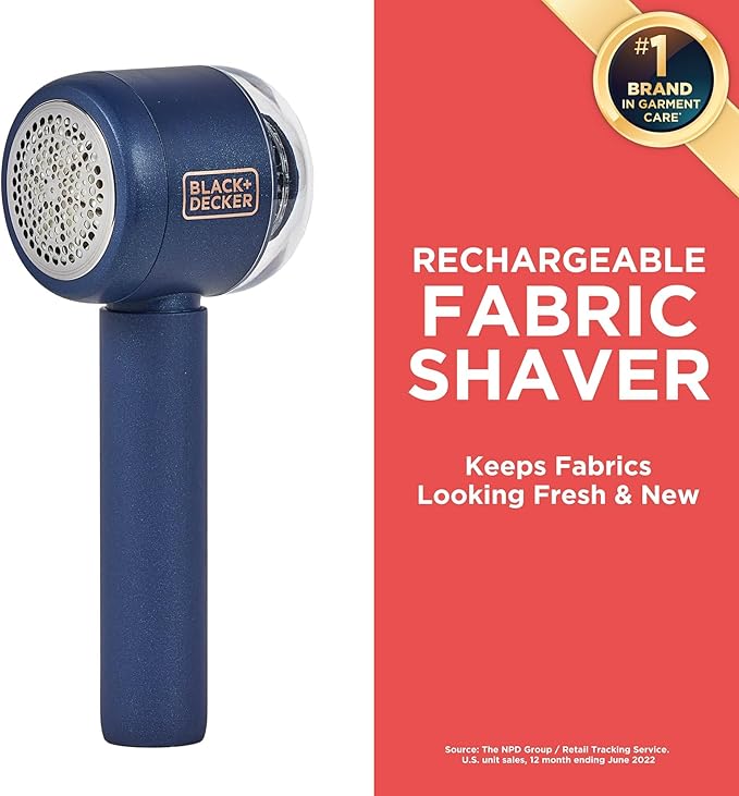 BLACK+DECKER Rechargeable USB-C Fabric & Garment Shaver – Large Capacity Lint Remover for Clothing and Upholstery, 6 Stainless Steel Blades-Ruum Studio Home