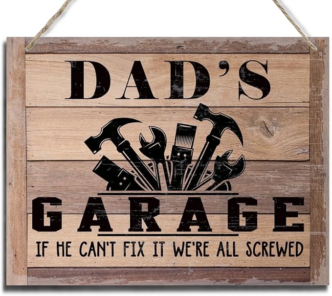 Rustic Sign, Father's Day Gift, Dad's Gift, Grandpa's Gift, Decor Hanging Wood Signs, Printed Wood Wall Art Sign, Dad's Garage, If He Can't Fix It We're All Screwed, Vintage Sign Gift for Grandpa-Ruum Studio Home