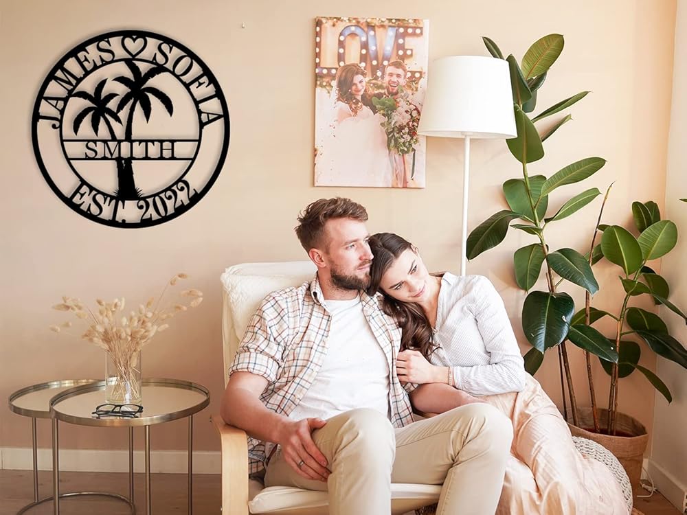 Personalized Metal Palm Tree Sign, Custom Signs Outdoor Palm Tree, Personalized Palm Tree Sign, Metal Palm Anniversary Gift, Palm Tree Metal Wall Art, Custom Metal Sign with Palm Tree-Ruum Studio Home