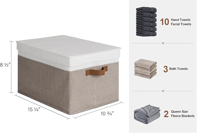 StorageWorks Large Storage Bins with Lids, Decorative Storage Boxes with Lid and PU Handles, Foldable Storage Baskets for Closet, Shelves, Stackable, Brown and White, 3-Pack-Ruum Studio Home
