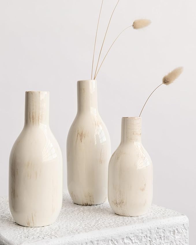 NOBULA White Ceramic Donut Vases – Modern Home Decor for Living Room, Bedroom & Table Centerpiece - Minimalist Nordic – Unique Vases for Olive Plant & Flowers – Decorative Coffee Table Vase Set of 3-Ruum Studio Home