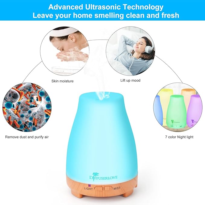 Diffuserlove Essential Oil Diffusers 200ML Remote Control Diffuser Mist Humidifiers BPA-Free Aromatherapy Diffuser (Yellow Base)-Ruum Studio Home